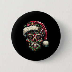 Badge Rond 5 Cm Crâne de sucre Noël Chapeau de Noël Jour de la mor