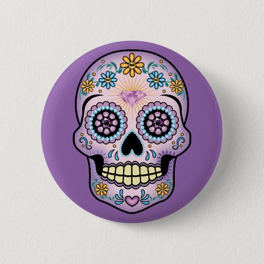 Badge Rond 5 Cm Crâne de sucre pourpre (Devant)