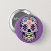 Badge Rond 5 Cm Crâne de sucre pourpre (Devant & derrière)