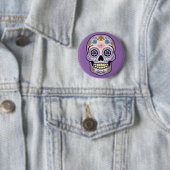 Badge Rond 5 Cm Crâne de sucre pourpre (En situation)