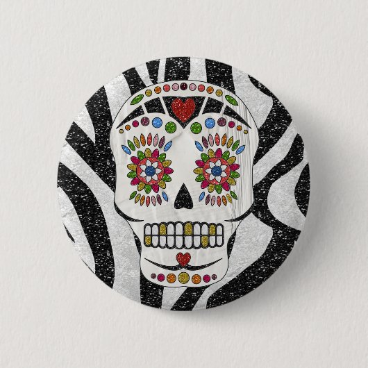Badge Rond 5 Cm Crâne de sucre Rockabilly RAB sur impression zèbre (Devant)