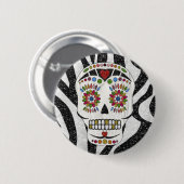Badge Rond 5 Cm Crâne de sucre Rockabilly RAB sur impression zèbre (Devant & derrière)