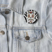 Badge Rond 5 Cm Crâne de sucre Rockabilly RAB sur impression zèbre (En situation)
