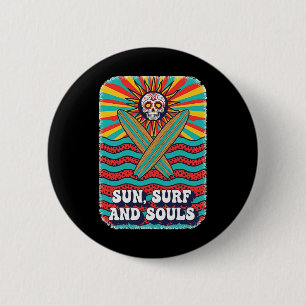 Badge Rond 5 Cm Crâne de Sucre Soleil Psychédélique Rétro Surf Vag