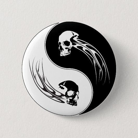 Badge Rond 5 Cm Crâne de tribal de Yin Yang (Devant)
