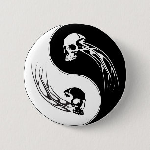Badge Rond 5 Cm Crâne de tribal de Yin Yang