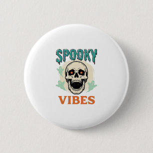 Badge Rond 5 Cm Crâne d'Halloween Vibes Étranges Horreur Vintage_1