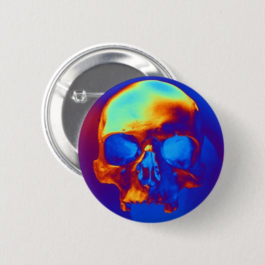 Badge Rond 5 Cm Crâne en bleu et or (Devant & derrière)