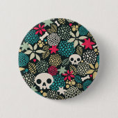 Badge Rond 5 Cm Crâne en fleurs (Devant)