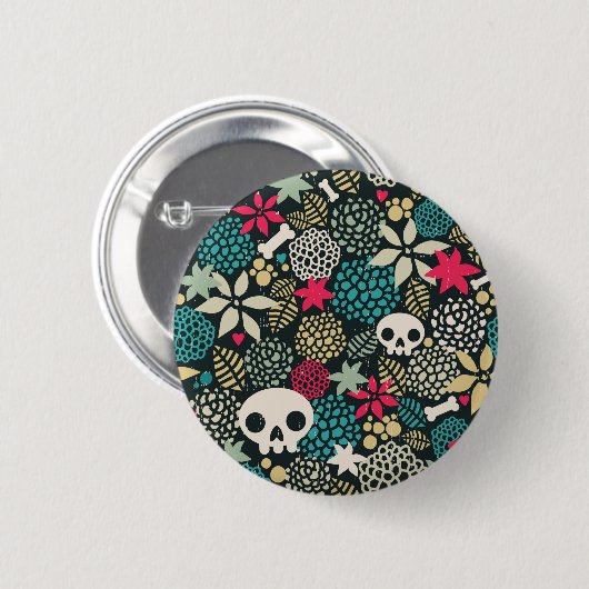 Badge Rond 5 Cm Crâne en fleurs (Devant & derrière)