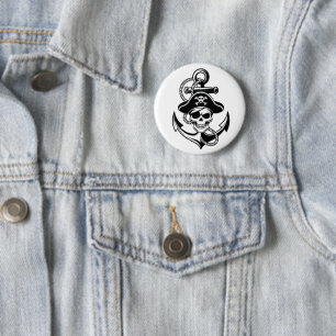 Badge Rond 5 Cm Crâne et Ancre de pirates audacieux - Conception n