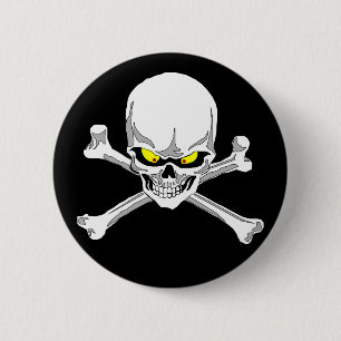 Badge Rond 5 Cm Crâne et bouton d'os croisés