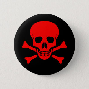 Badge Rond 5 Cm Crâne et bouton rouges d'os croisés