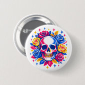 Badge Rond 5 Cm Crâne et fleurs (Devant & derrière)