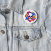 Badge Rond 5 Cm Crâne et fleurs (En situation)