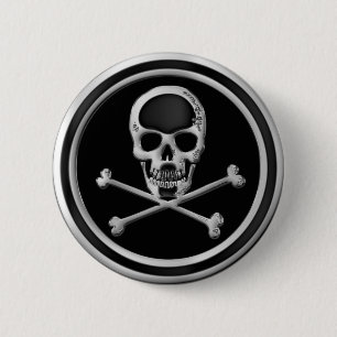 BADGE ROND 5 CM CRÂNE ET OS CROISÉS DE CHROME