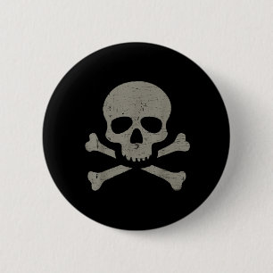 Badge Rond 5 Cm Crâne et os croisés dessin gothique pirate vintage