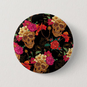 Badge Rond 5 Cm crâne floral