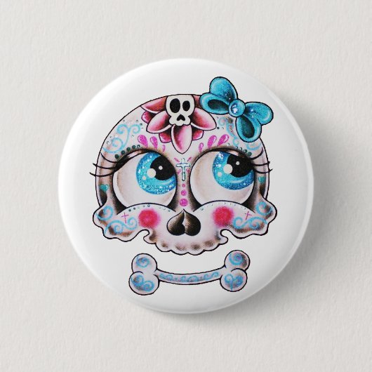 Badge Rond 5 Cm Crâne Girly (Devant)
