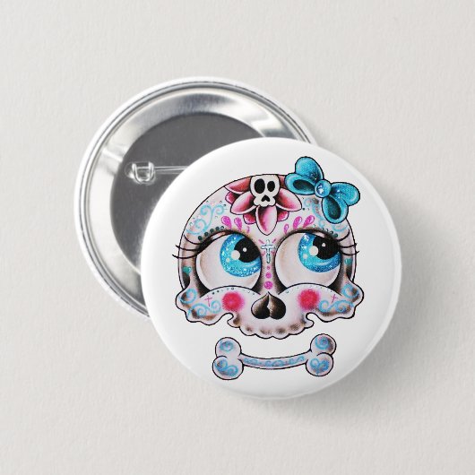 Badge Rond 5 Cm Crâne Girly (Devant & derrière)
