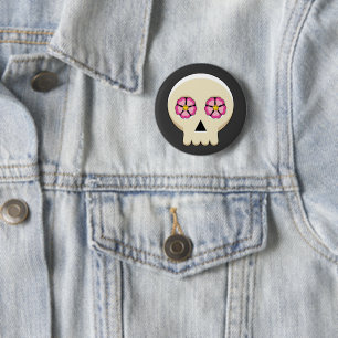 Badge Rond 5 Cm Crâne gothique déplaisant Kawaii avec fleurs