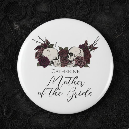Badge Rond 5 Cm Crâne gothique et rose pour mariage