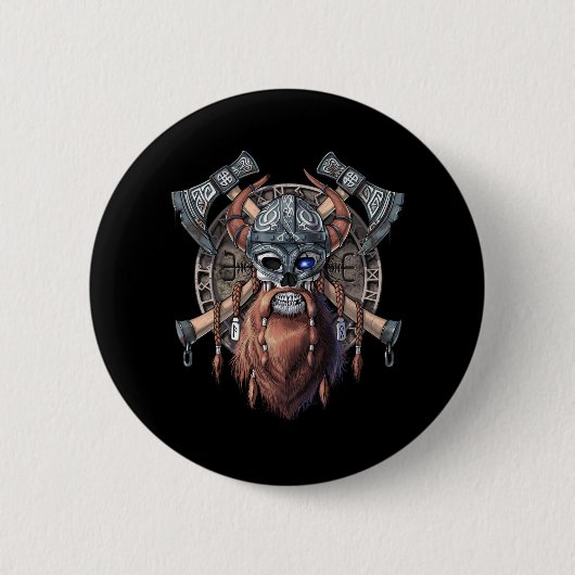 Badge Rond 5 Cm Crâne guerrier viking (Devant)