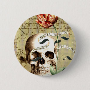 Badge Rond 5 Cm Crâne Halloween de inscription floral de Steampunk