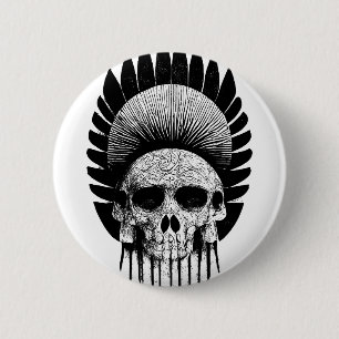 Badge Rond 5 Cm Crâne indien noir et blanc
