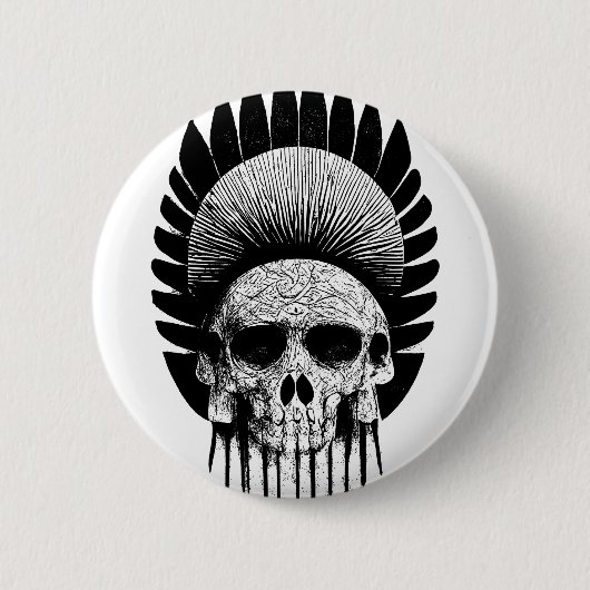 Badge Rond 5 Cm Crâne indien noir et blanc (Devant)