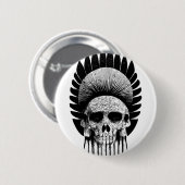 Badge Rond 5 Cm Crâne indien noir et blanc (Devant & derrière)