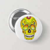 Badge Rond 5 Cm Crâne jaune de sucre de souvenir (Devant & derrière)