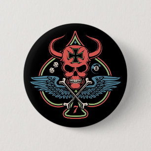 Badge Rond 5 Cm Crâne maltais à ailes chanceux de diable des