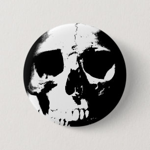 Badge Rond 5 Cm Crâne noir et blanc
