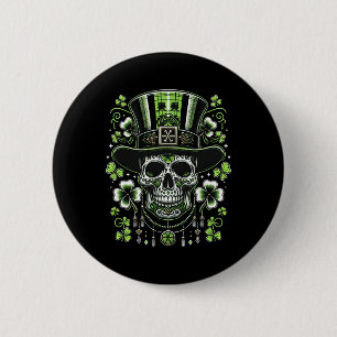 Badge Rond 5 Cm Crâne portant Casquette St patrick Irlandais Homme