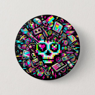 Badge Rond 5 Cm Crâne rayé - Oeil du coeur