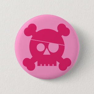 Badge Rond 5 Cm Crâne rose de pirate - bouton