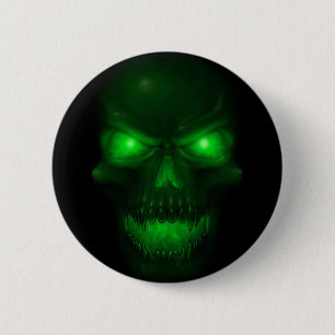 Badge Rond 5 Cm Crâne rougeoyant vert