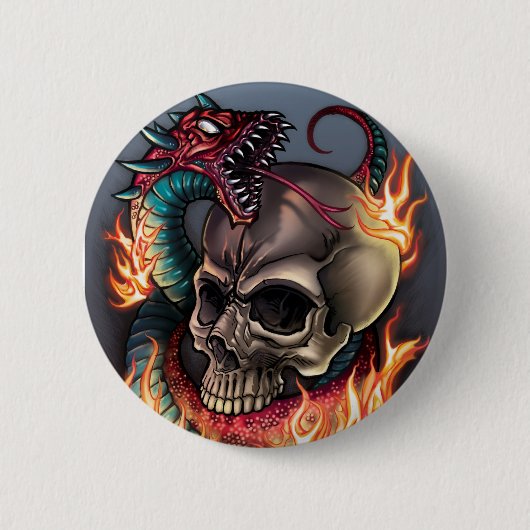 Badge Rond 5 Cm Crâne + Serpent (Devant)