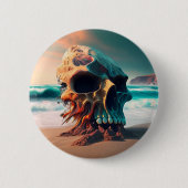 Badge Rond 5 Cm Crâne sur la plage (Devant)