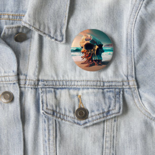 Badge Rond 5 Cm Crâne sur la plage