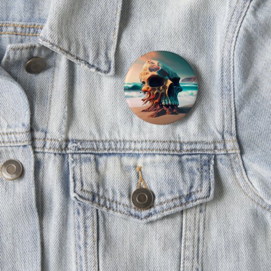 Badge Rond 5 Cm Crâne sur la plage (En situation)