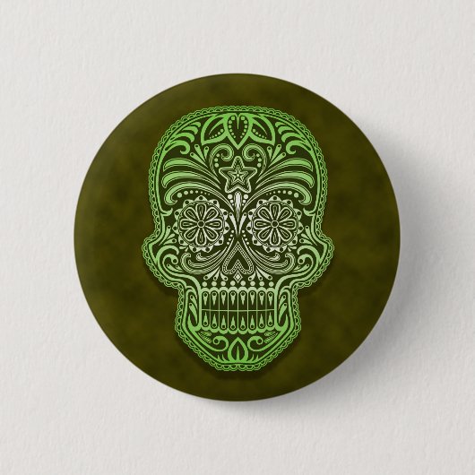 Badge Rond 5 Cm Crâne vert complexe de sucre (Devant)