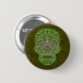 Badge Rond 5 Cm Crâne vert complexe de sucre (Devant & derrière)