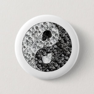 Badge Rond 5 Cm Crâne Yin Yang