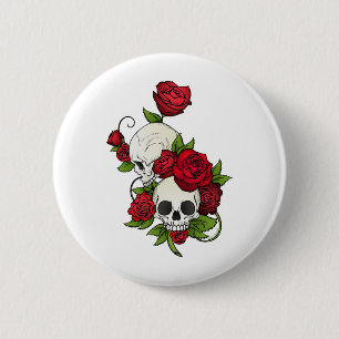 Badge Rond 5 Cm Crânes Roses Día de Muertos