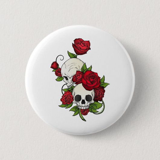 Badge Rond 5 Cm Crânes Roses Día de Muertos (Devant)