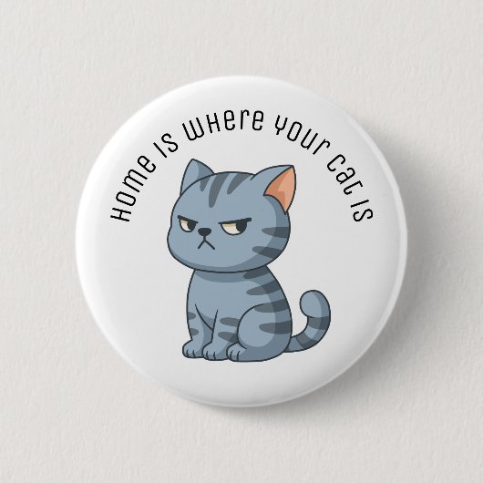 Badge Rond 5 Cm Cranky Grey Tabby Cat Custom Text (Devant)