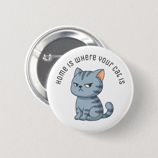 Badge Rond 5 Cm Cranky Grey Tabby Cat Custom Text (Devant & derrière)