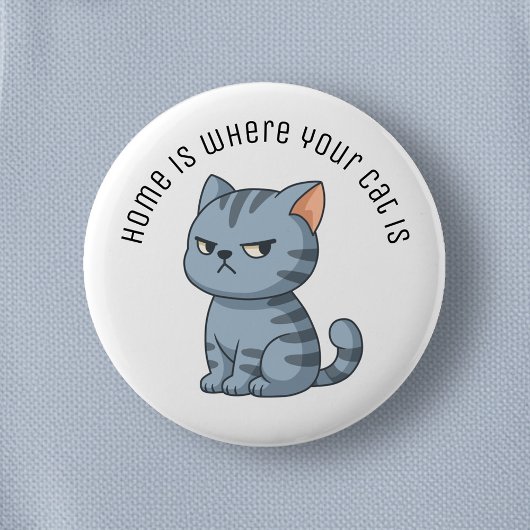 Badge Rond 5 Cm Cranky Grey Tabby Cat Custom Text